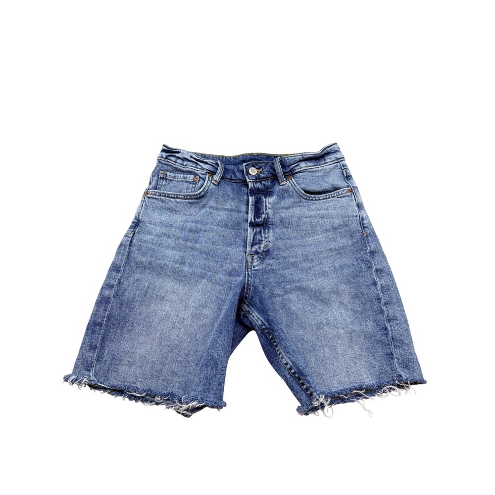 Jorts Denim Mens Blue High Waist‎ Bermuda Shorts Raw Hem Button Fly Size 8 29W